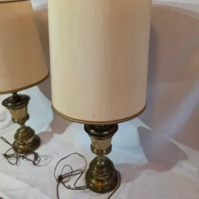 Pair of Vintage Stiffel Brass Table Lamps w/Shades (BBR2-JS)