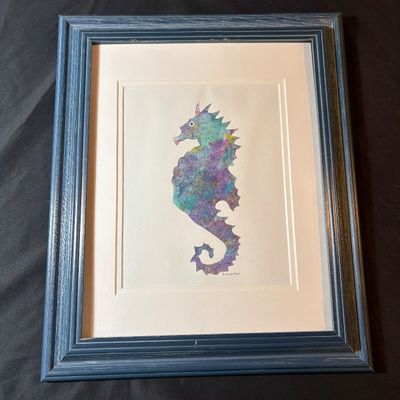 Framed Mixed Media Watercolor Seahorse Painting By B.A. Watson (LR1-SF)