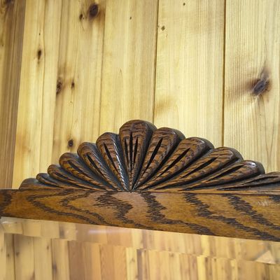 Wavy-Front Wooden Chest-of-Drawers and Wood-Framed Wall Mirror