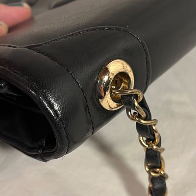 Vintage Chanel Black Leather Flap Bag with Chain Strap (PBC1-KA)