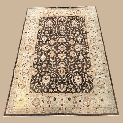 Sale Photo Thumbnail #139:     Classic traditional rug with an elaborate medallion and soft neutral tones