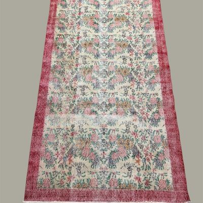 Sale Photo Thumbnail #25: Soft vintage-inspired rug with muted green, pink, and ivory tones.