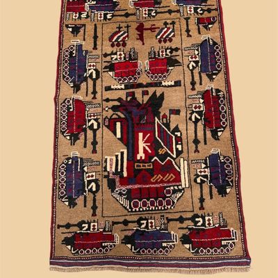 Sale Photo Thumbnail #58: Unique pictorial rug with rich earthy colors and intricate detailing.