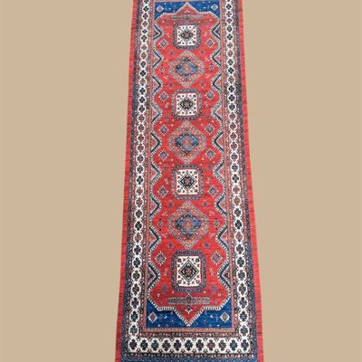 Sale Photo Thumbnail #39: Colorful runner with repeating geometric medallions.