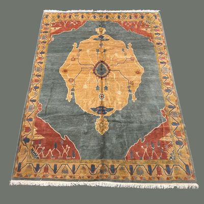 Sale Photo Thumbnail #138:     Striking vintage-style rug with a bold central medallion and rich earthy colors.