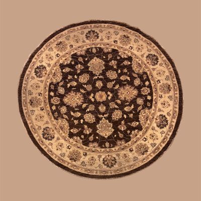 Sale Photo Thumbnail #103: Round traditional rug with an elegant floral medallion and ivory border.