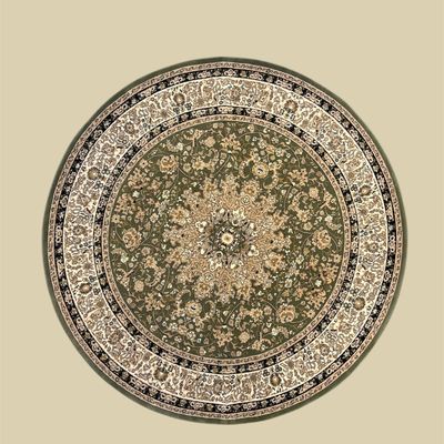 Sale Photo Thumbnail #87: Round traditional rug with intricate green and ivory detailing.
