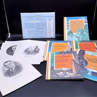 Four Vintage Cornerstones Of Freedom Books And 31 Vintage President Prints