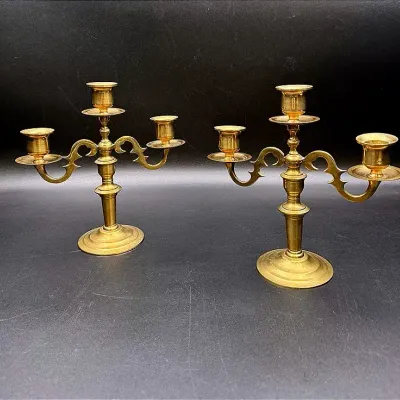 Brass Three-Arm Candelabras
