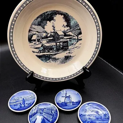 Royal Copenhagen Miniature Collector Plates And A 1982 Watkins Commemorative Pie Plate
