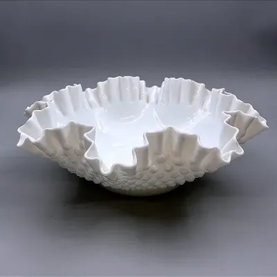 Fenton Hobnail Milk Glass Round Double Crimped Bowl