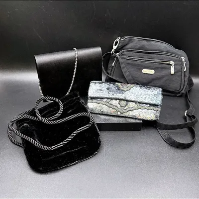A Collection Of Small Purses Featuring A K.C. Malhan Sequin Clutch Wristlet