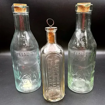 Antique Glass Milk Bottles And Dr. Peter Farhney & Sons Co Medicine Bottle