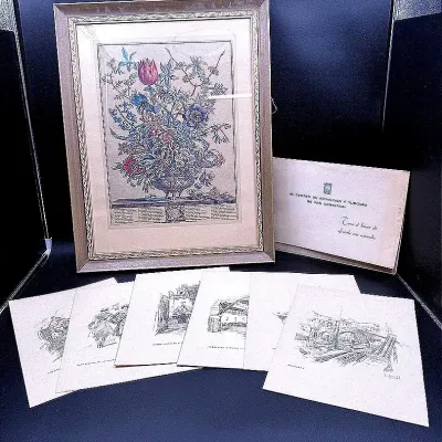 A Vintage Framed Reproduction “February” By Furber & A San Sebastián Tourism Folder And 7 Prints  