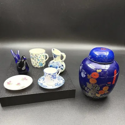 Blue Toned China & Glassware Featuring A Dainty Blue Miniature Cup & Saucer Set By Shelley England