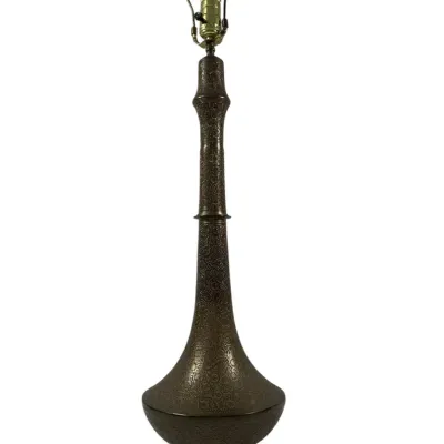 Vintage Etched Brass Table Lamp - Ornate Hollywood Regency Boho Decor, 31.5"H