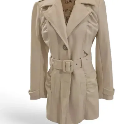 Sale Photo Thumbnail #47: Arden B. Y2K Cream Wool Blend Belted Trench Coat Size M – Rhinestone Buttons