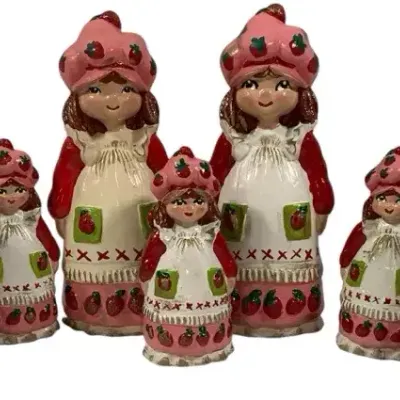 Lot of 7 Vintage Strawberry Girl Figurines 2 Large & 5 Small Hand Painted Country Cottage Décor