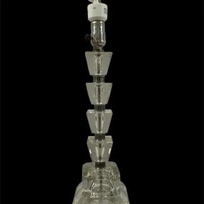 Vintage Art Deco Stacked Glass Table Lamp Clear Glass Hollywood Regency 20.5"H x 5" Base