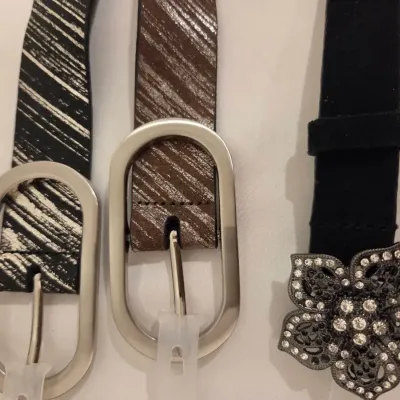Sale Photo Thumbnail #54:  Lot of 3 Women's Genuine Leather Belts Sz 2XL - Black & Brown Metallic Streak + Rhinestone