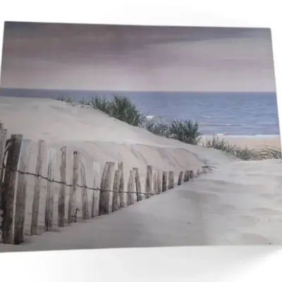 Sale Photo Thumbnail #41: Coastal Beach Canvas Wall Art 20" x 16" – Sand Dunes, Wood Fence & Ocean Scene