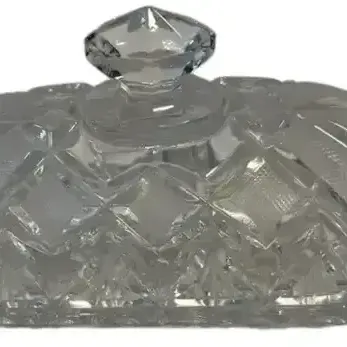 Vintage Clear Pressed Glass Butter Dish with Faceted Lid - Starburst Base