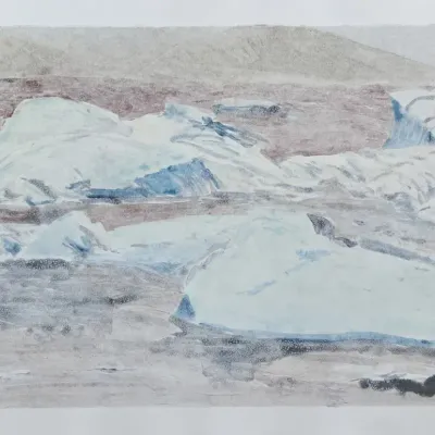 Original Nancy Shand Mono Print - "Iceland Glacier in Mist I"