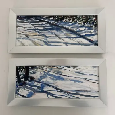 (2) Original Nancy Shand Oil on Board Painting - "Winter Shadows Path" and “Winter Shadows”