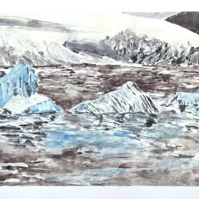 Original Nancy Shand Monotype - "Iceland Glacier in Mist IV"