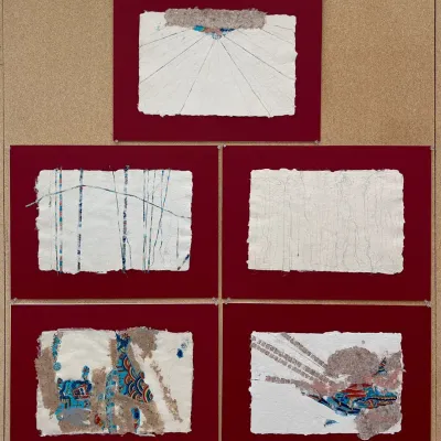 Original Nancy Shand Handmade Paper and Silk Thread Set of 5 - "Chinese Influence"
