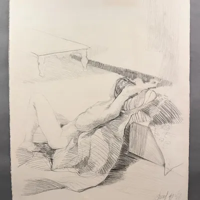 Original Nancy Shand Graphite on Paper - "Nude Reclining"
