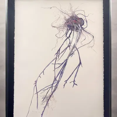 Original Nancy Shand Pastel Drawing w/ Metal Wire - "Jelly Fish Role"