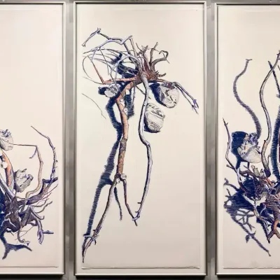 (3) Original Nancy Shand Pastel on Paper Triptych - "Conversations Triptych"