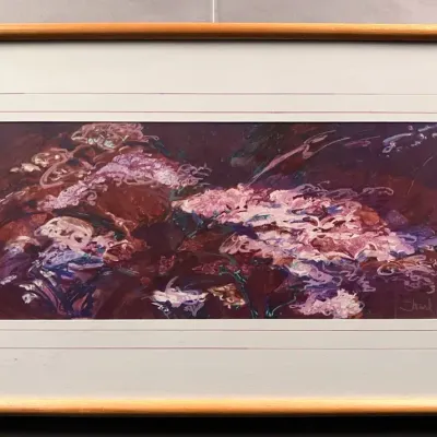 Original Nancy Shand Mono Print with Pastels - Water Lillies"