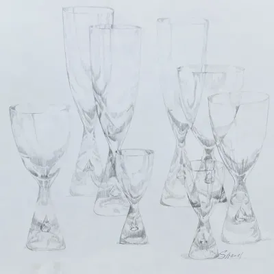 Original Nancy Shand Graphite on Paper - "Reflections in Holmegaard"