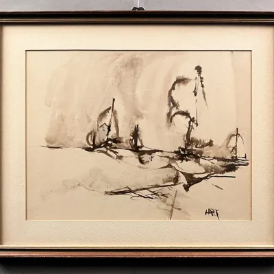 Original Nancy Shand Sepia Ink on Paper - "Sailing"
