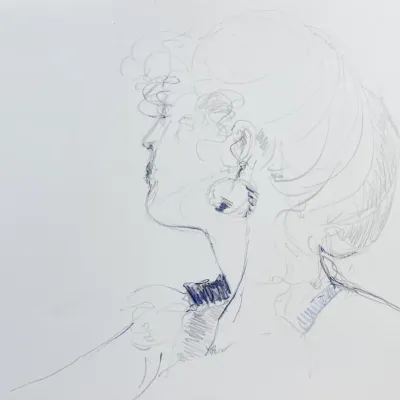 Original Nancy Shand Pastel and Pen on Paper - "Turning Head"