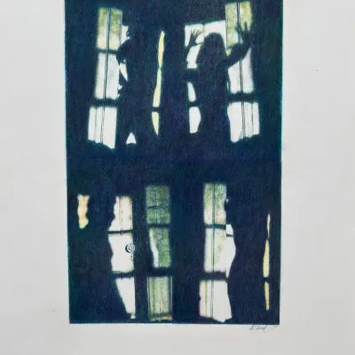 Original Nancy Shand Transfer Print and Pastel - "Dancing Shadows"