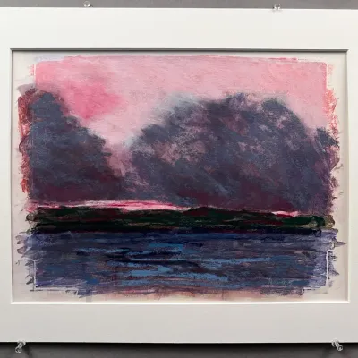 Original Nancy Shand Mono Print with Pastel - "River Sunset"