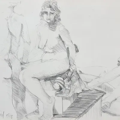 Original Nancy Shand Graphite on Paper - "Three Figures"