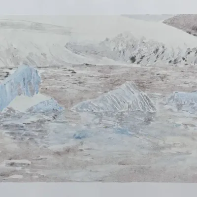 Original Nancy Shand Mono Print - "Iceland Glacier in Mist II"