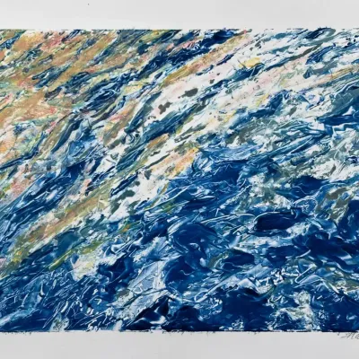 Original Nancy Shand Mono Print - "Sunset Reflected in the Atlantic"