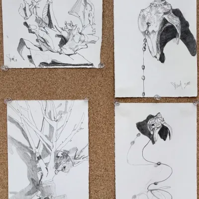 Set of 4 Original Nancy Shand Graphite on Paper Sketches