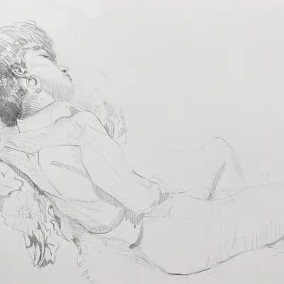 Original Nancy Shand Graphite on Paper - "Woman with Hoop Earrings"