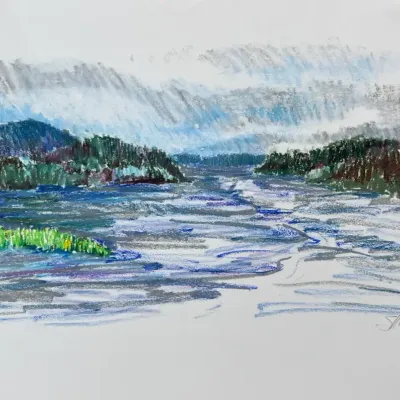 Pastel on Paper - "Storm Up River"
