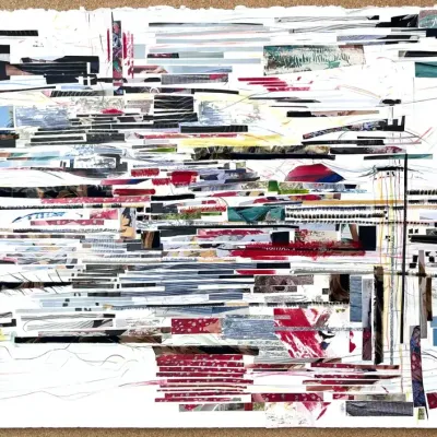 Original Nancy Shand Collage-Silk on Paper with Pastel - "Pixelated"