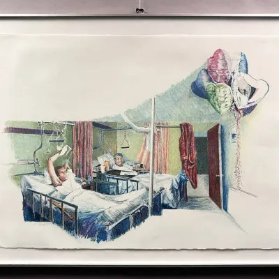 Original Transfer Drawing using Pastel on Paper "Joseph, Francis, and Balloons"