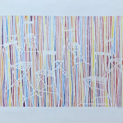 Original Nancy Shand Colored Pencil on Paper - "French Park Chairs"