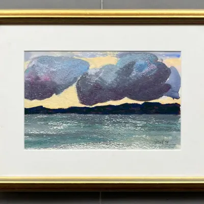 Original Nancy Shand Watercolor + Pastel - "Sunset Over Aquidneck Island"