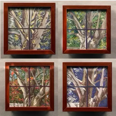 Original Nancy Shand Pastel on Board (4 pieces) - "Four Seasons Outside my Window"